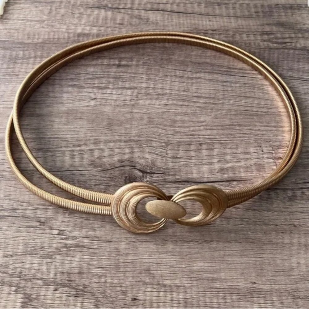 Zara Gold Tone Metal Double Band Stretch Belt Fits 31" to 33" Waist